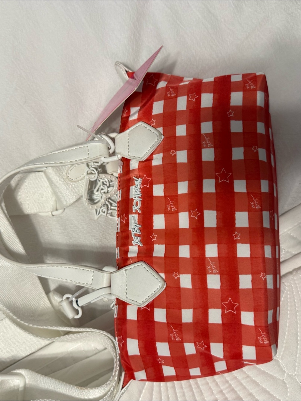 White Handle Red Gingham Tote Bag by Unknown Brand